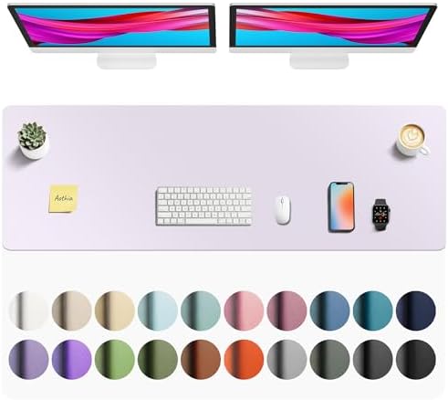 Aothia Faux Leather Desk Mat - Non-Slip PU Leather Desk Blotter, Waterproof Writing Surface, Large Desk Pad for Office & Home (Soft Lavender, 55" x 17")