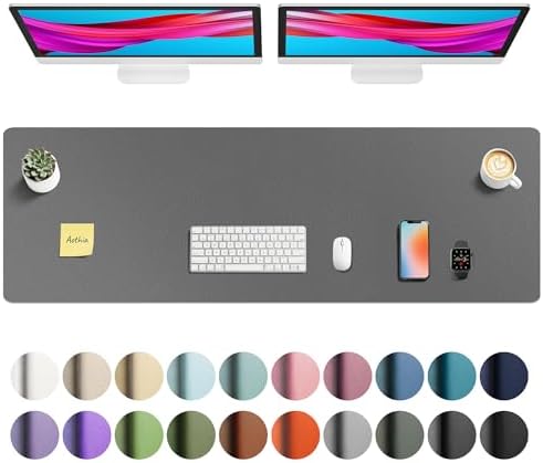 Aothia Faux Leather Desk Mat - Non-Slip PU Leather Desk Blotter, Waterproof Writing Surface, Large Desk Pad for Office & Home (Grey, 55" x 17")