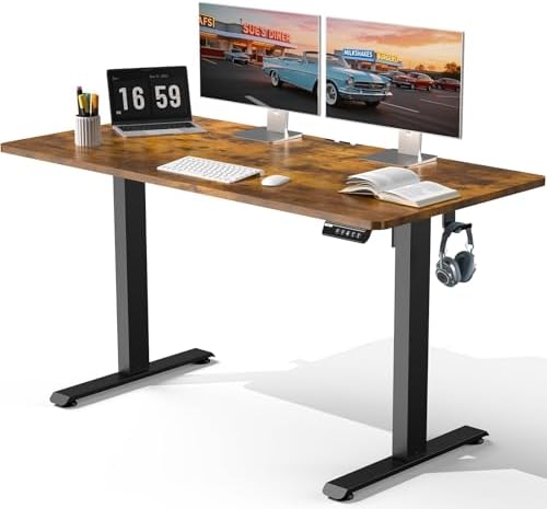 Veken 55" Super Large Standing Desk, Electric Height Adjustable, Brown