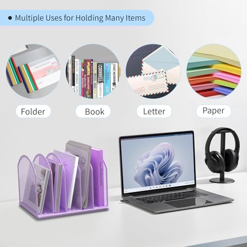 Gawerk 5-Section Vertical Desktop Organizer, 6-Section Mesh File Folder Stand Sorter for Office Home Classroom Organization