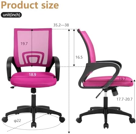 BestOffice | Ergonomic Office Chair | Mid-Back Swivel Desk Chair | Breathable Backrest & Lumbar Support | Adjustable Height | Sponge Seat | Rolling Wheels | Peach Pink | for Adults & Women