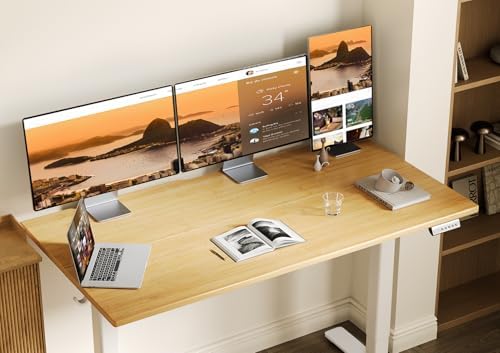 Claiks Electric Height Adjustable Standing Desk, 55x24 Inch, Bamboo