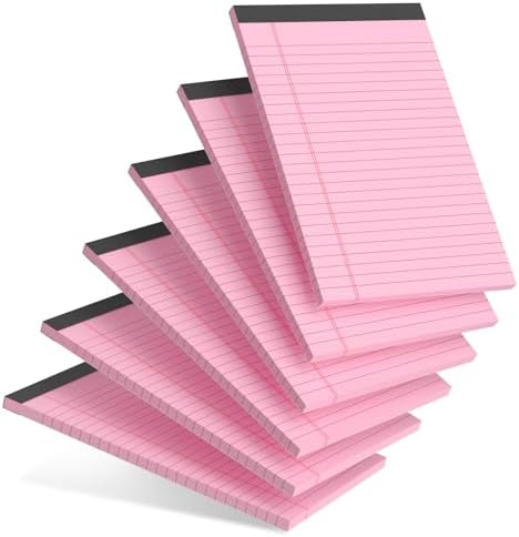 AILZFEI 6pcs Small Note Pad 5x8 College Ruled Pink Legal Pads Paper Notepads 6 Pack Study Back Writing Pads 5 x 8 Legal Pads Perforated Narrow Ruled Pads of Paper Pink
