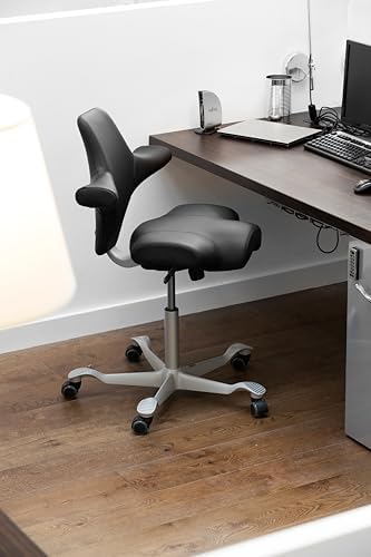 HAG Capisco Adjustable Sit to Stand Desk Chair - Silver Frame - Leather Black Seat