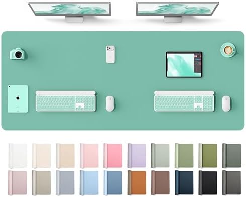 YSAGi Leather Desk Protector, Office Mat, Large Mouse Mat, Non-Slip PU Leather Blotter, Laptop Desk Mat, Waterproof Writing Pad for Office and Home(Green-Blue, 63" x 24")
