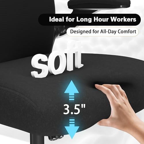 Ergonomic Home Office Chair, 4-Way Lumbar, Thick Cushion, 330LBS