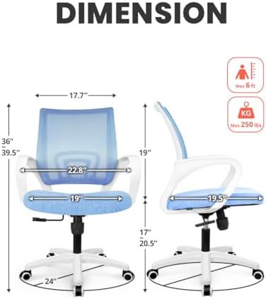 NEO CHAIR Office Computer Chair Ergonomic Mid-Back Mesh Desk Chair, SkyBlue