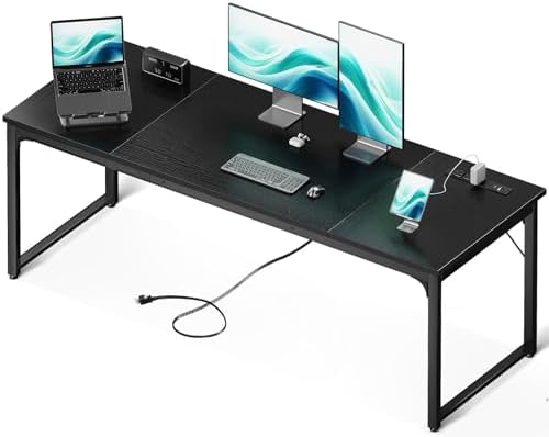 Coleshome 71 Inch Computer Desk with USB Ports, Large Office Desk, Long Study Student Writing Desk, Black