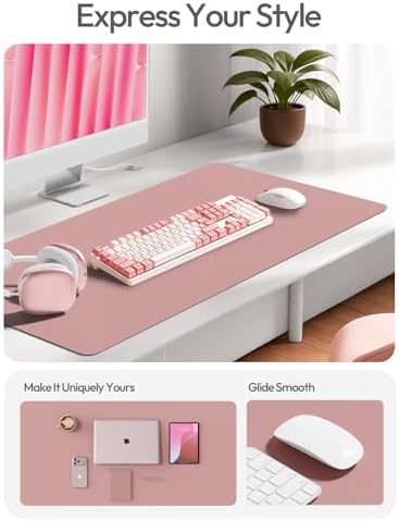 YSAGi Leather Desk Pad Protector, Office Desk Mat, Large Mouse Pad, Non-Slip PU Leather Desk Blotter, Laptop Desk Pad, Waterproof Desk Writing Pad for Office and Home (Pale Mauve,55" x 24")
