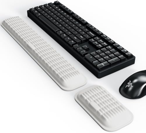 MEKASS Ergonomic Wrist Rest for Keyboard and Mouse, Soft Memory Foam Keyboard Wrist Rest Set with Non-Slip Silicone Base, Easy Typing, Pain Relief, Comfort for Office, Work, Gaming (White)