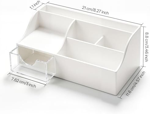 HBlife Acrylic Desk Organizer with Drawer, Pen & Pencil Holder, Multifunctional Desktop Caddy for Office Supply and Organization (White)