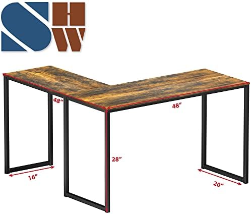 SHW Mission 48 x 48 L-Shape Home Office Computer Desk, Rustic Brown