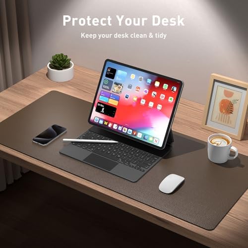 Aothia Faux Leather Desk Mat – Large Mouse Pad, Non-Slip PU Leather Blotter, Waterproof Writing Surface for Office and Home (Coffee, 47.2" x 23.6")