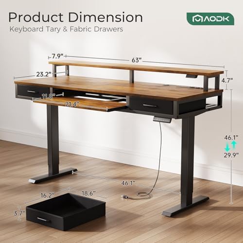 AODK 63 Inch Standing Desk with Drawers & Keyboard Tray, Rustic Brown