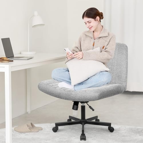 Orange Factory Criss Cross Chair, Wide Fabric Vanity Desk Seat, Grey Wheel
