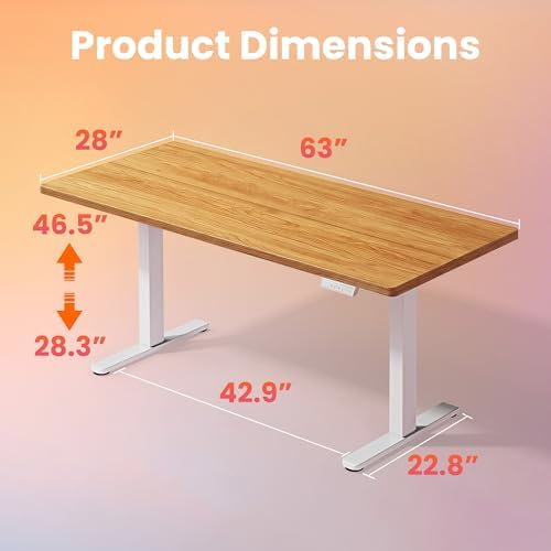 HUANUO 63x28 Inch Electric Standing Desk, Adjustable, Light Vintage Brown