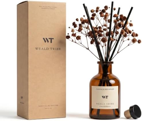 WEALD TRIBE Reed Diffuser Set for Bathroom Air Fresheners, Oil Diffuser Sticks | Vanilla Whiskey Scent 4.0 fl oz Home Fragrance with Sticks Defusers | House Bedroom Office Shelf Decor
