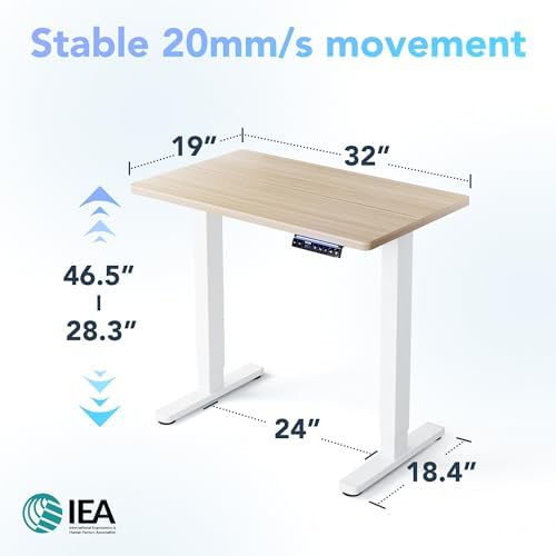 HUANUO AI-Powered Electric Standing Desk with Smart APP, Work with Alexa & Google, Adjustable Height, 6 Memory Settings, Sedentary Reminder, Ergonomic Sit-Stand Desk, 32-inch, Light Walnut