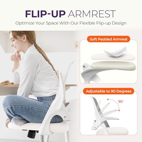 NEO CHAIR Office Desk Chair, Ergonomic Mesh with Flip-Up Armrests, Ivory