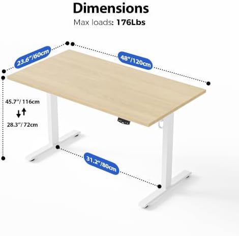 Agilestic 48 * 24 Inch Height Adjustable Electric Standing Desk, Maple