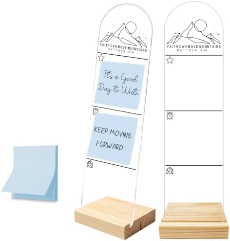 Monitor Memo Board, Sticky Note Holder, Message Board, Acrylic Desk Organizer with Wooden Base with 100Pcs Notes Faith Can Move Mountains Matthew 17:20