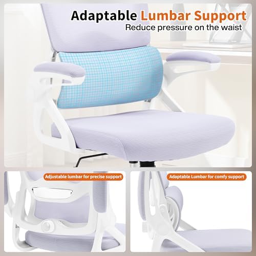Ergonomic Office Chair,Mesh Office Chair with Lumbar Support,Mid Back Desk Chair with Flip-up Arms,400 lbs Comfy Computer Chair for Home Office