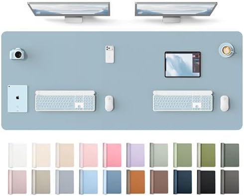YSAGi Leather Desk Protector, Office Mat, Large Mouse Mat, Non-Slip PU Leather Blotter, Laptop Desk Mat, Waterproof Writing Pad for Office and Home(Ice Blue, 63" x 24")