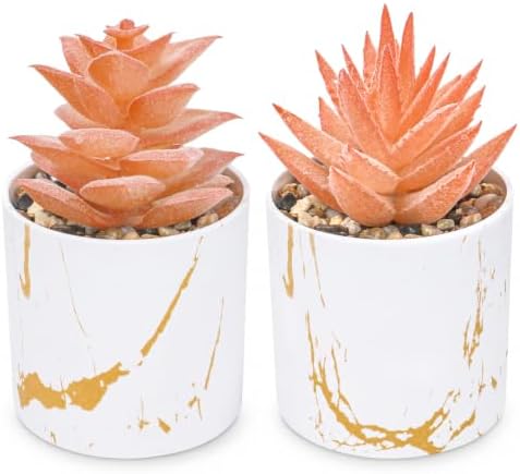 Der Rose 2 Pack Fall Fake Plants in Gold Accent Pots for Autumn Decor