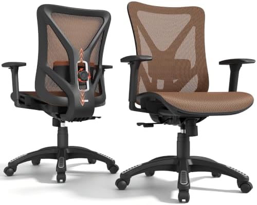 Ergonomic Office Chair, Mesh Computer Desk Chairs with BIFMA X5.1 Certified, Adjustable Lumbar Support, 3D Arm, Tilt Back, Wide Seat, Comfy Swivel Work Task Chair for Company and Home (Sunset Orange)