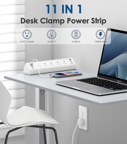 Jgstkcity Desk Clamp Power Strip USB C,Table Surge Protector
