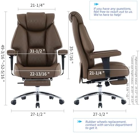 EXCEBET Big and Tall Office Chair with Footrest, PU Leather High Back Executive Office Chair 400lbs, Ergonomic Computer Chairs Lumbar Support for Heavy People (Brown)