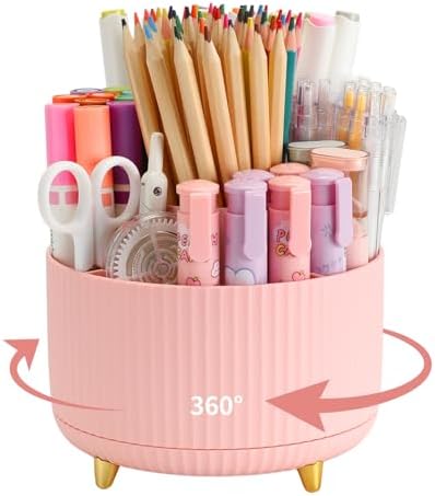 Camelmother 360°Rotating Pen&Pencil Holder For Desk With 5Slots Cute Office