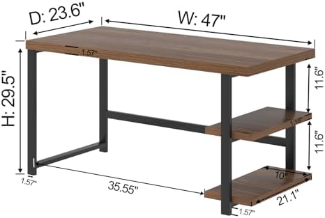 FOLUBAN 47 Inch Computer Desk, Small Home Office Desk with Storage Shelves, Industrial Writing Study Gaming Table Workstation for Living Room Bedroom, Rustic Walnut