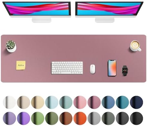 Aothia Faux Leather Desk Mat - Non-Slip PU Leather Desk Blotter, Waterproof Writing Surface, Large Desk Pad for Office & Home (Dark Pink, 55" x 17")