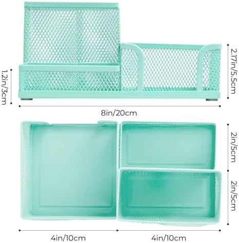 M&G Mesh Pen Holder Desk Organizers Pencil Holder for Desk Light Blue, 3 Compartments Metal Office Supply Organizer with Sticky Notes Holder for Home Office