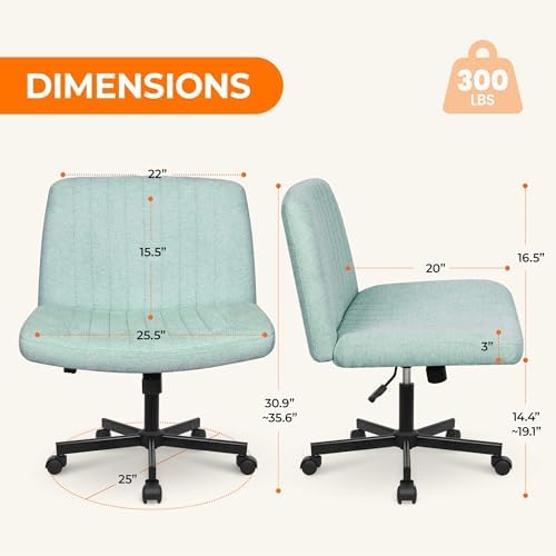 NEO CHAIR Criss Cross Chair with Wheels Home Office Cross Legged Armless Chairs Ergonomic Adjustable Computer Desk Task Wide Seat for Bedroom Vanity Comfy Swivel (Mint)
