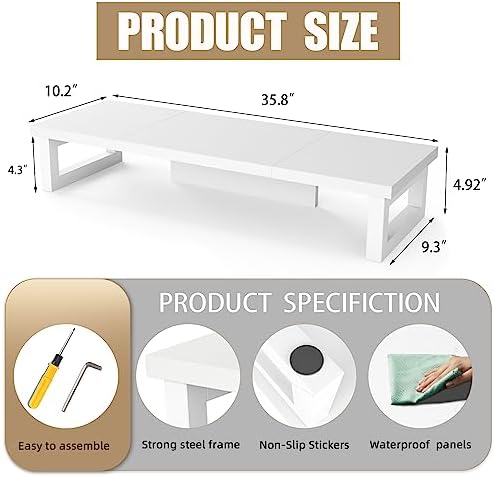WESTREE Dual Monitor Stand Riser, Wood and Steel Monitor Stand Riser, Computer Monitor Stand for 2 Monitors, Multi-Purpose Desktop Storage Stand for Computer,Laptop,Printer,TV
