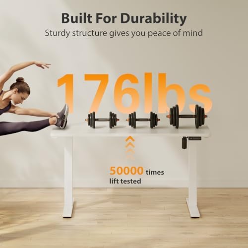 Cubiker Standing Desk, 63x28 Inches Sit Stand Home Office Desk, Electric Stand up Desk, Adjustable Desk with Splice Board, White Frame/White Top