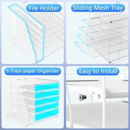 gianotter 6-Tier Paper Organizer With Magazine Holder, Desk Organizers and Accessories, Desk Accessories & Workspace Organizers, File Organizer for Office Supplies Storag (White, 6-Tier)