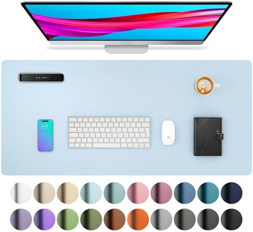 Aothia Leather Desk Pad Protector, Mouse Pad, Office Desk Mat, Non-Slip PU Leather Desk Blotter, Laptop Desk Pad, Waterproof Desk Writing Pad for Office and Home (23.6" x 13.7", Baby Blue)