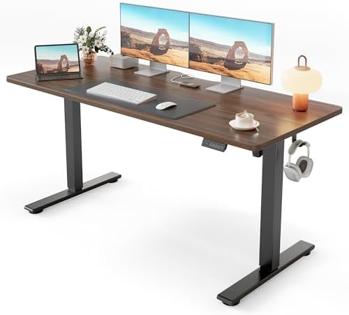 Cubiker Standing Desk, 55x24 Inches Sit Stand Home Office Desk, Electric Stand up Desk, Adjustable Desk with Splice Board, Black Frame/Black Walnut Top