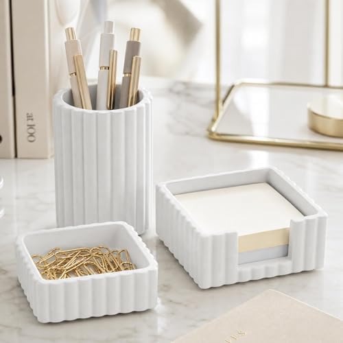 Modern Aesthetic Desk Accessories Set of 3 - Stylish Concrete Organizers