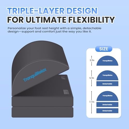TranquilRelax Foot Rest Under Desk, 3-Height Adjustable Foot Stool, Gray