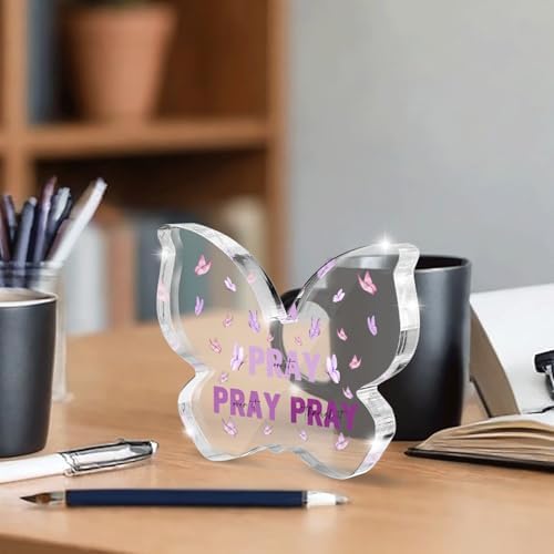 Purple Religious Plaques Christian Woman Decor Gifts, Purple Christian Gifts for Women, Modern Home Office Room Bathroom Bedroom -Pray On It Pray Over It -Bible Verse Acrylic Sign(Butterfly)
