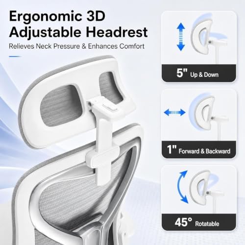 Ergonomic Office Chair for Long Hours – Back & Neck Pain Relief, Virgin Foam Seat, 3D Adjustable Headrest, 2D Lumbar, Flip-Up Arms, Gray/Sliver