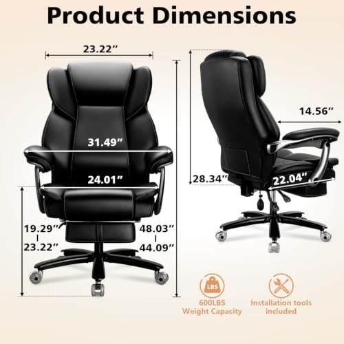 500lbs Reclining Big and Tall Office Chair for Heavy People with Foot Rest