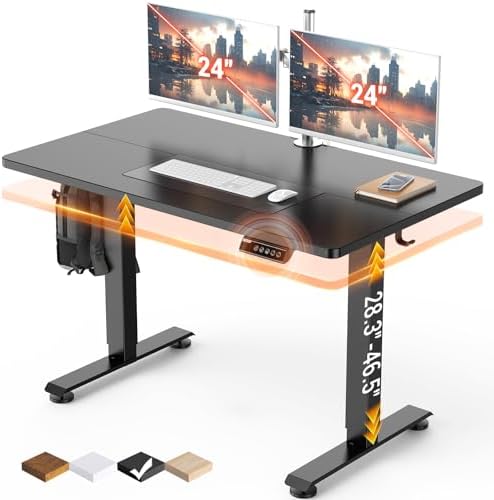 Veken 47.2 Inch Large Electric Standing Desk, Gaming Table, Black