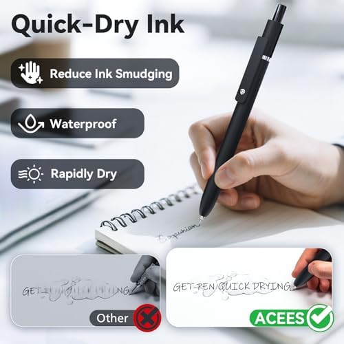 ACEES Gel Pens, 6 Pcs Retractable Quick Dry Black Ink Pen, 0.5mm Fine Point