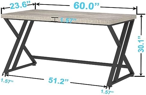 LVB 60 Inch Grey Modern Computer Office Desk Metal & Wood Writing Desks