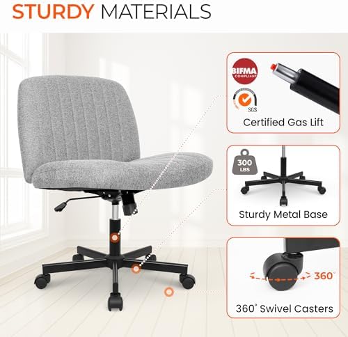 Orange Factory Criss Cross Chair, Wide Fabric Vanity Desk Seat, Grey Wheel